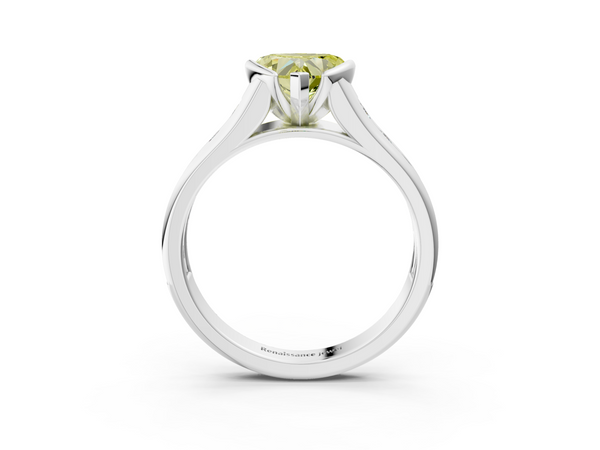 White gold Fancy Yellow Heart  Solitaire Bezel-Set Diamond Ring with Channel-Set Band