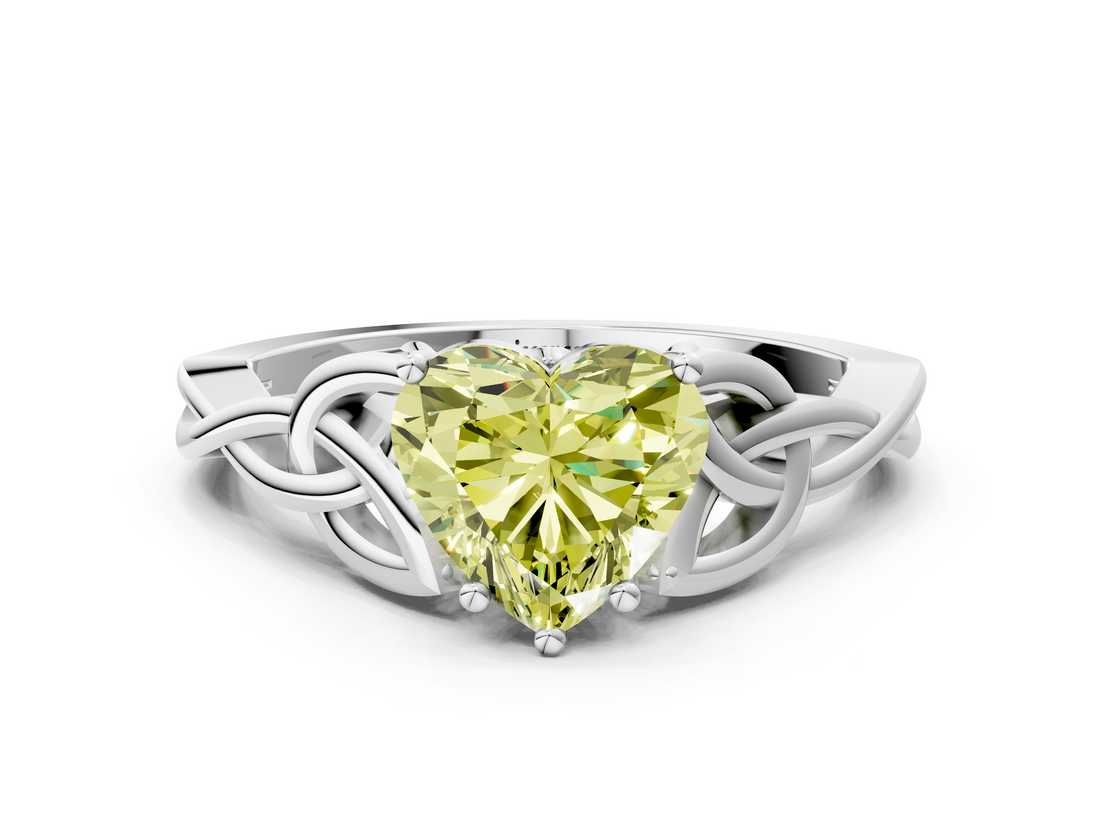 White gold Fancy Yellow Heart  Solitaire Celtic Knot Engagement Ring with Four-Prong Setting_42