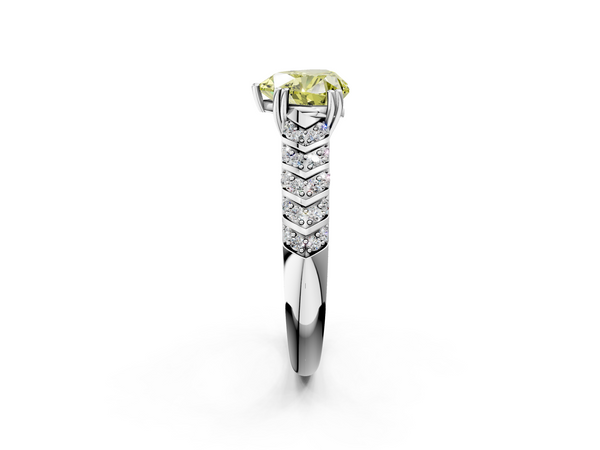 Platinum Fancy Yellow Heart  Solitaire Chevron Pave Diamond Engagement Ring with Six-Prong Setting