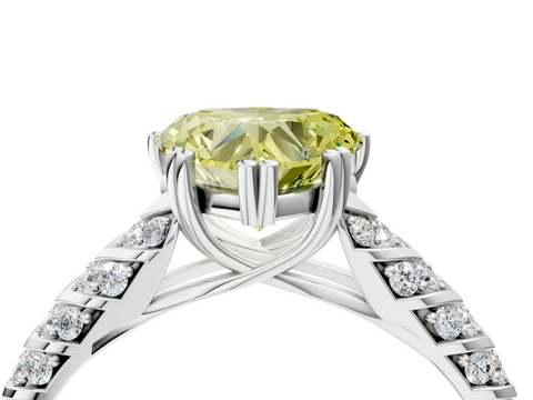 White gold Fancy Yellow Heart  Solitaire Chevron Pave Diamond Engagement Ring with Six-Prong Setting_7