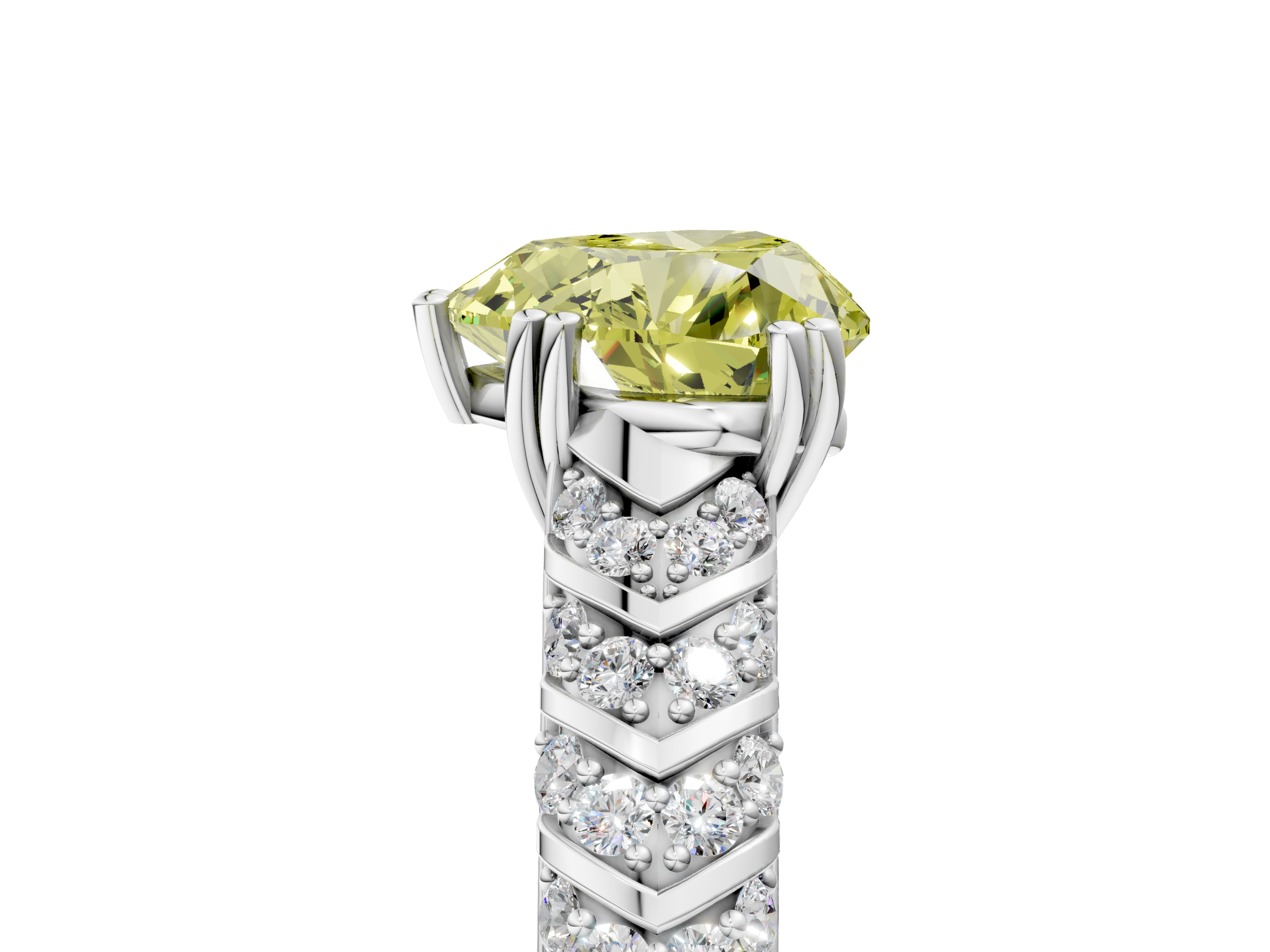 White gold Fancy Yellow Heart  Solitaire Chevron Pave Diamond Engagement Ring with Six-Prong Setting_8