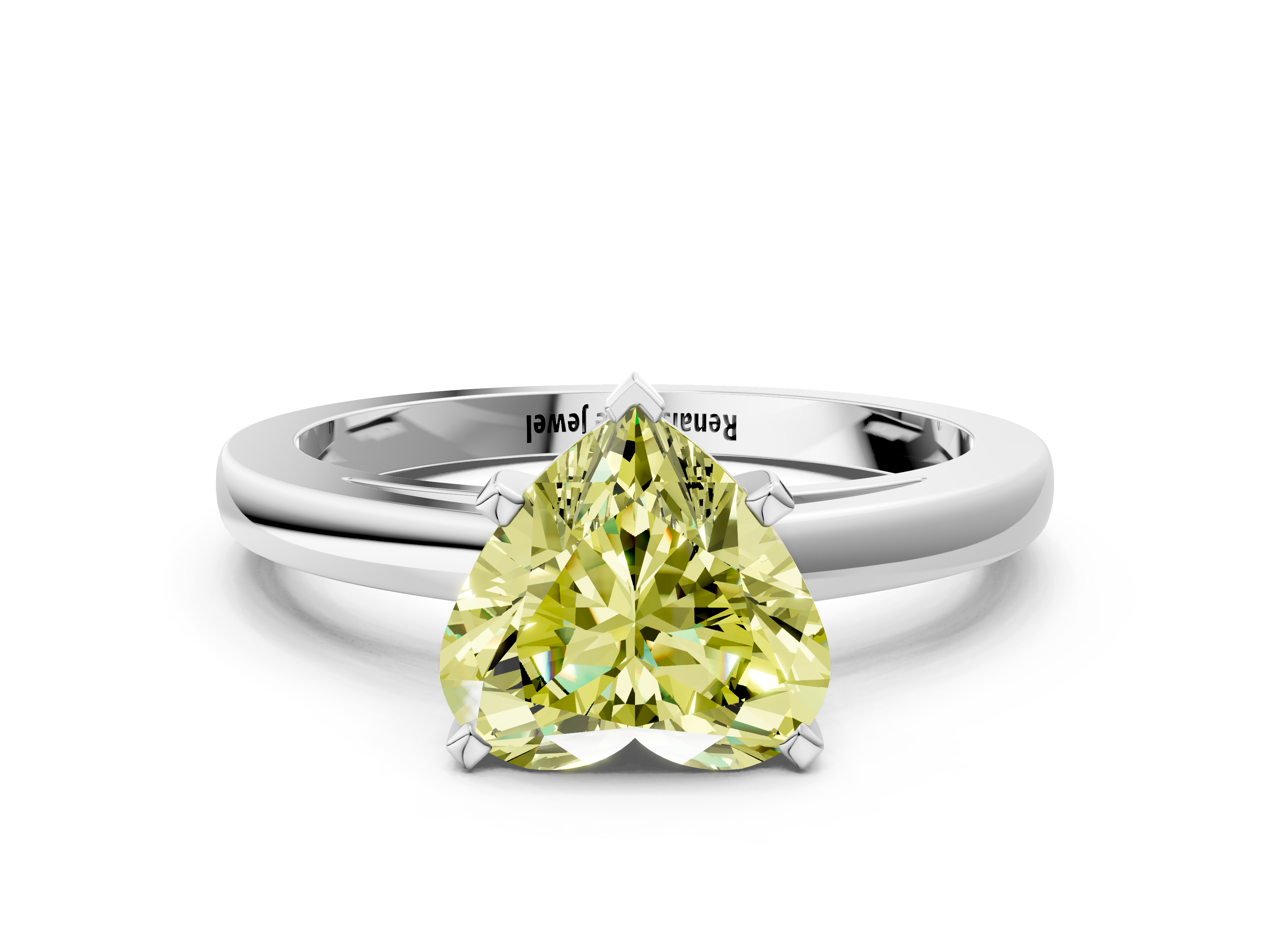 White gold Fancy Yellow Heart  Solitaire Diamond Engagement Ring with Four-Prong Setting on a Classic Band_3