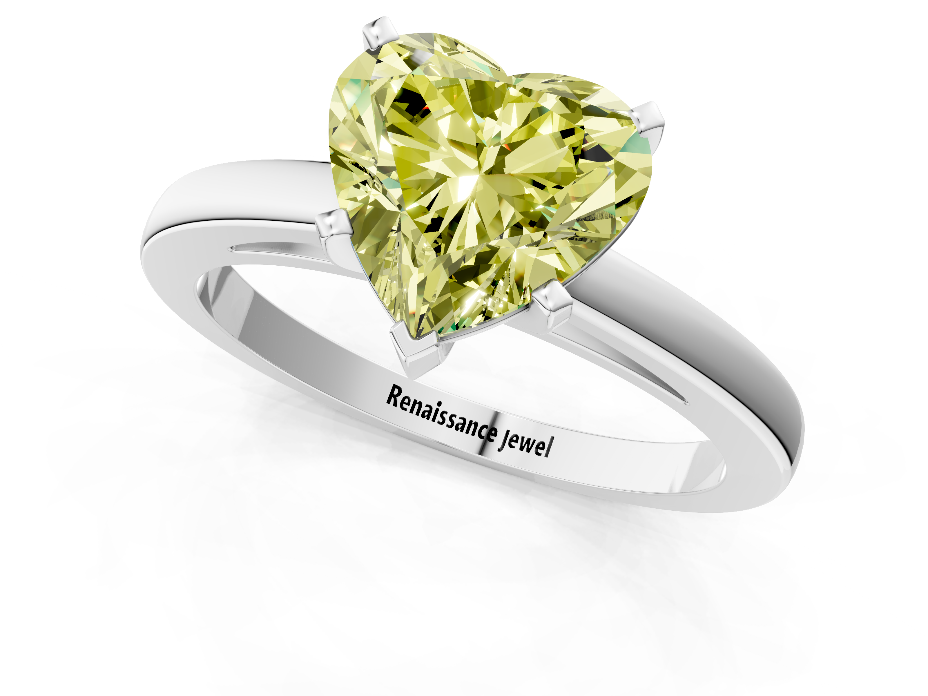 White gold Fancy Yellow Heart  Solitaire Diamond Engagement Ring with Four-Prong Setting on a Classic Band_4