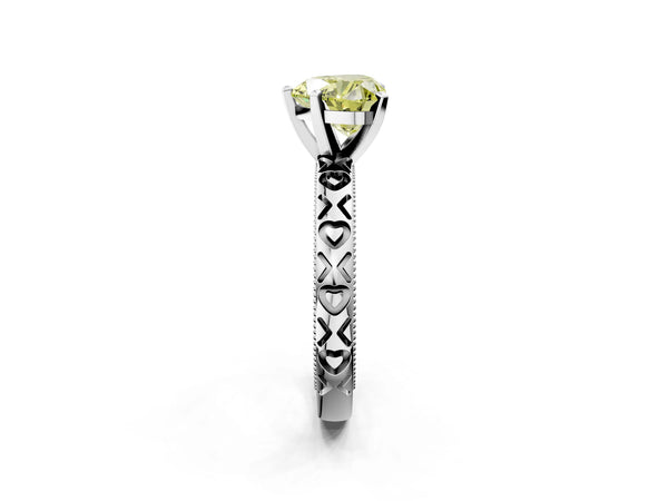 White gold Fancy Yellow Heart  Solitaire Diamond Engagement Ring with XO Engraved Band and Four-Prong Setting