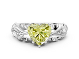 White gold Fancy Yellow Heart  Solitaire Diamond Leaf Vine Band with Prong Setting_48