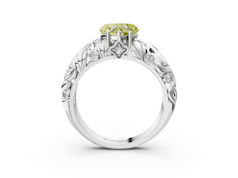 White gold Fancy Yellow Heart  Solitaire Diamond Leaf Vine Band with Prong Setting_51