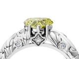 White gold Fancy Yellow Heart  Solitaire Diamond Leaf Vine Band with Prong Setting_52