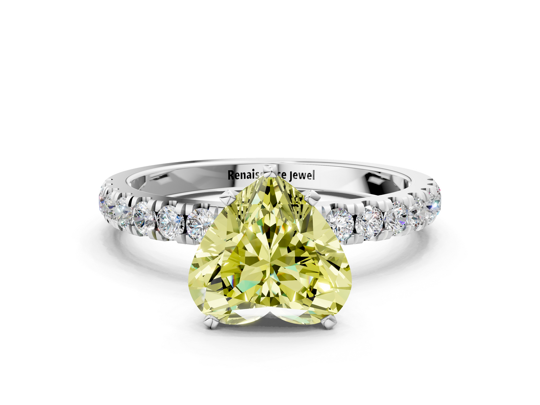 White gold Fancy Yellow Heart  Solitaire Diamond Pavé Band with Four-Prong Setting_29