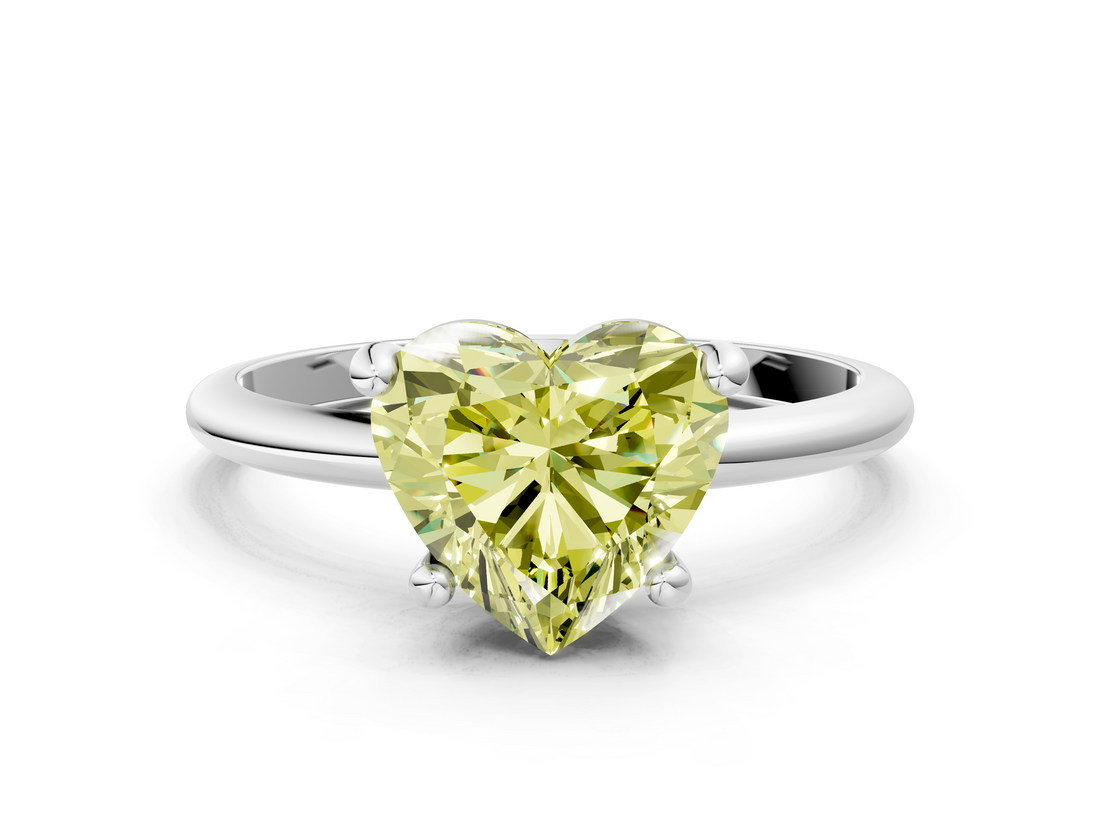 White gold Fancy Yellow Heart  Solitaire Diamond Ring with 4-Prong Setting on a Classic Band_3