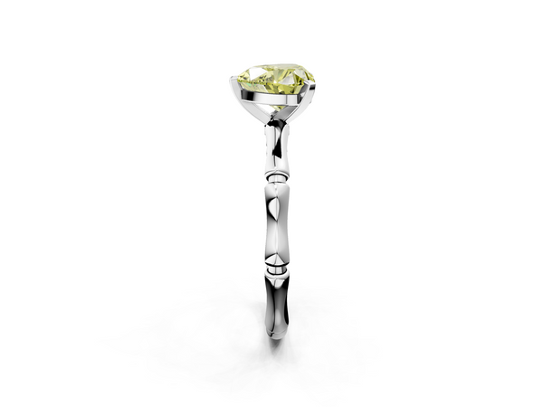 Platinum Fancy Yellow Heart  Solitaire Diamond Ring with Bamboo Band and Four-Prong Setting