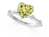 White gold Fancy Yellow Heart  Solitaire Diamond Ring with Bezel Set Side Stones and Prong Setting_4