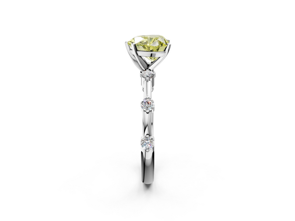 White gold Fancy Yellow Heart  Solitaire Diamond Ring with Bezel Set Side Stones and Prong Setting