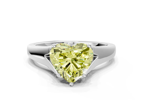 Platinum Heart-Shaped Cathedral Solitaire Engagement Ring Setting for Fancy Yellow Center with Split Shoulders