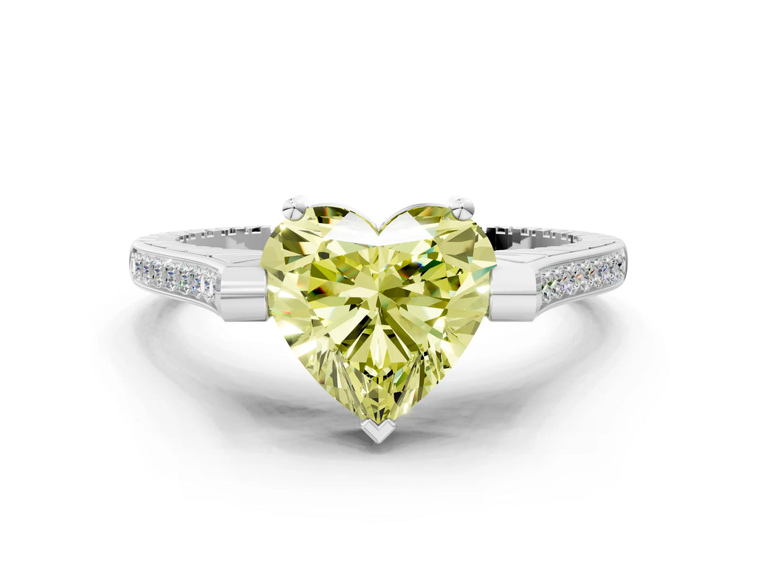 White gold Fancy Yellow Heart  Solitaire Diamond Ring with Channel Set Band and Bezel Prong Setting_77