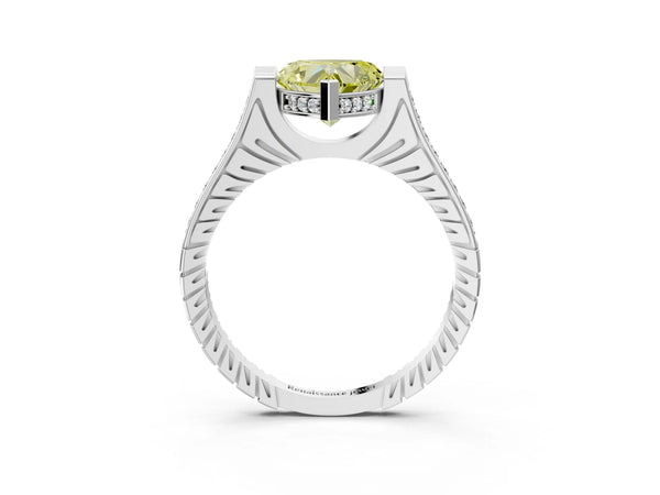 Platinum Heart-Shaped Vintage Cathedral Engagement Ring Setting for Fancy Yellow Center
