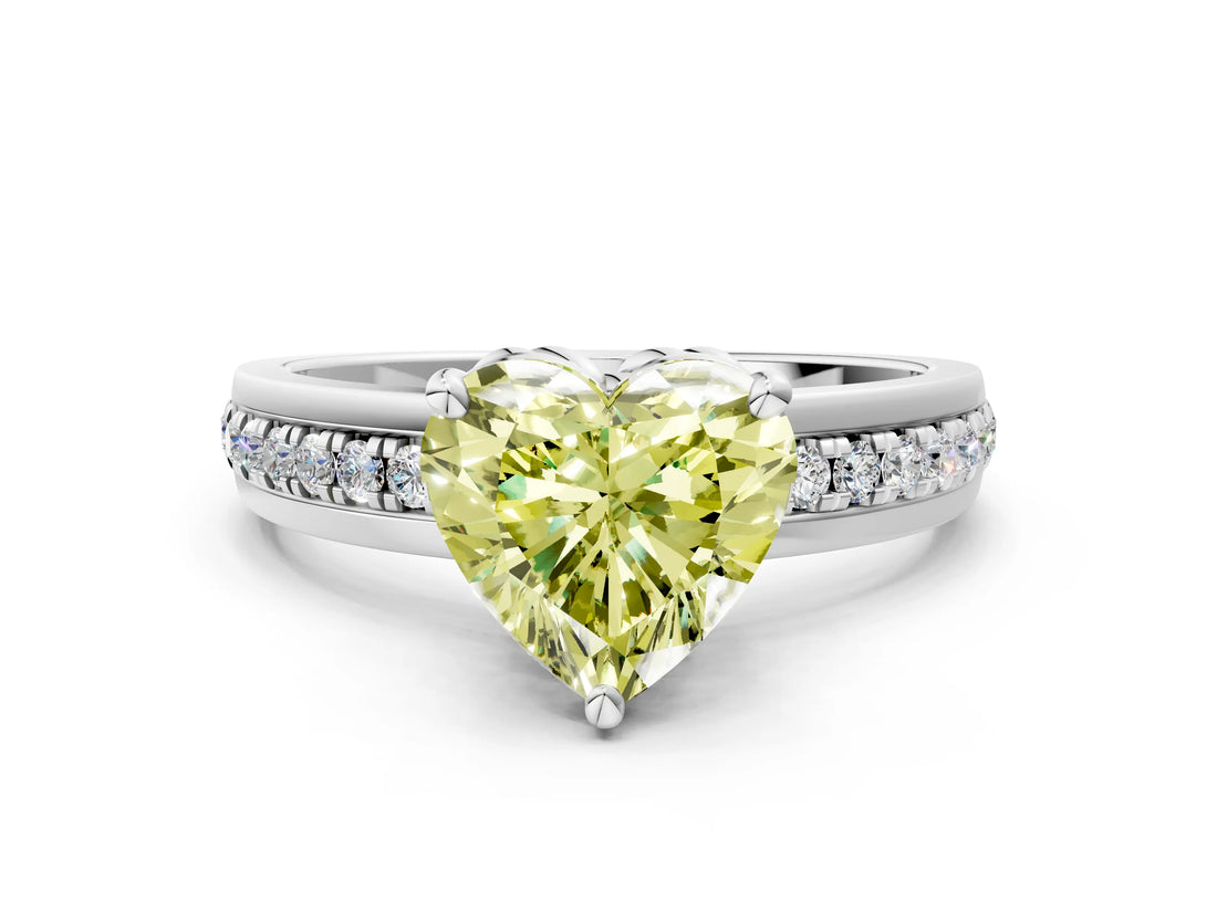 White gold Fancy Yellow Heart  Solitaire Diamond Ring with Channel Set Band and Six-Prong Setting_48