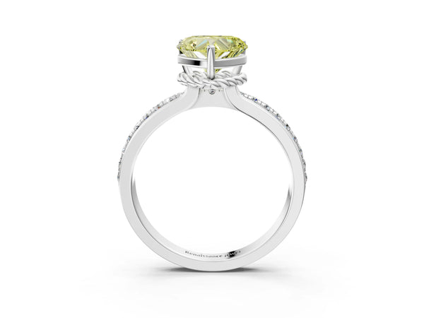 White gold Fancy Yellow Heart  Solitaire Diamond Ring with Channel Set Band and Six-Prong Setting