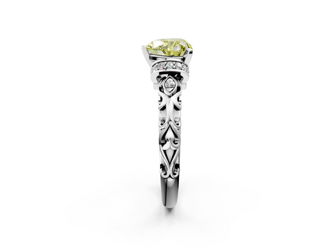 White gold Fancy Yellow Heart  Solitaire Diamond Ring with Filigree Band and Four-Prong Setting_32