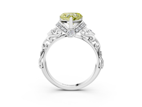 White gold Fancy Yellow Heart  Solitaire Diamond Ring with Filigree Band and Four-Prong Setting_33