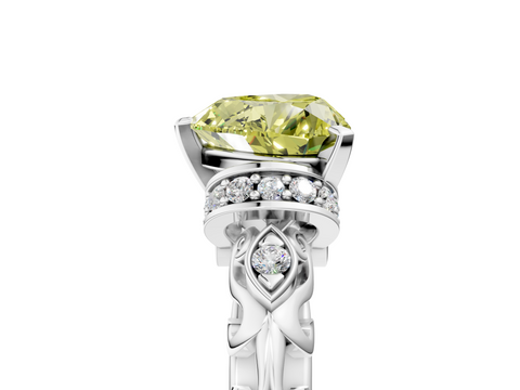White gold Fancy Yellow Heart  Solitaire Diamond Ring with Filigree Band and Four-Prong Setting_35
