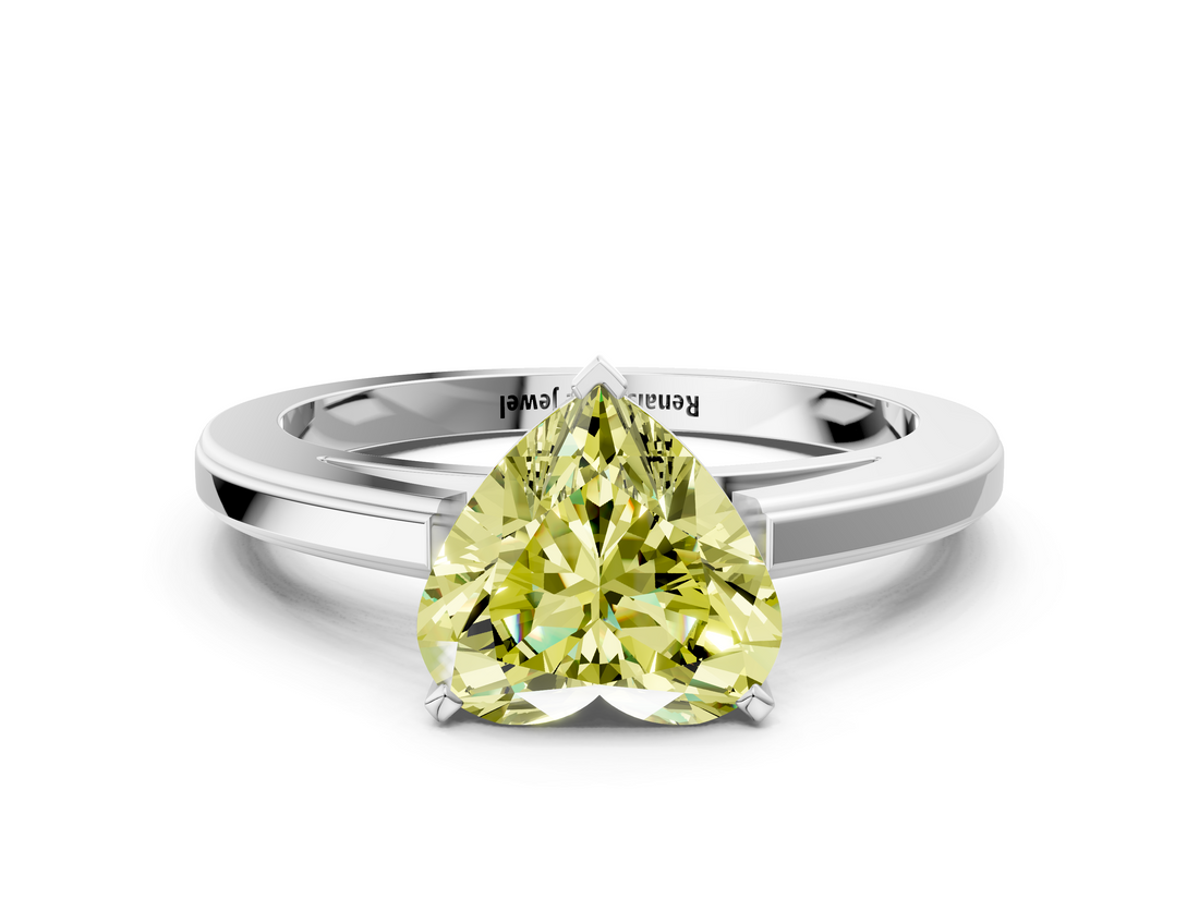 White gold Fancy Yellow Heart  Solitaire Diamond Ring with Four-Prong Setting and Classic Band_3