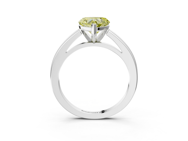 White gold Fancy Yellow Heart  Solitaire Diamond Ring with Four-Prong Setting and Classic Band