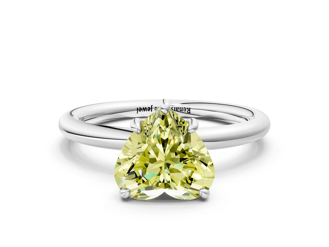 White gold Fancy Yellow Heart  Solitaire Diamond Ring with Four-Prong Setting on a Plain Band_32