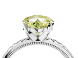 White gold Fancy Yellow Heart  Solitaire Diamond Ring with Milgrain and Black Enamel X Pattern Band_107