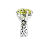 White gold Fancy Yellow Heart  Solitaire Diamond Ring with Milgrain and Black Enamel X Pattern Band_108