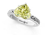 White gold Fancy Yellow Heart  Solitaire Diamond Ring with Milgrain and Black Enamel X Pattern Band_97
