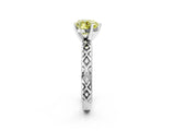 White gold Fancy Yellow Heart  Solitaire Diamond Ring with Milgrain and Black Enamel X Pattern Band_98