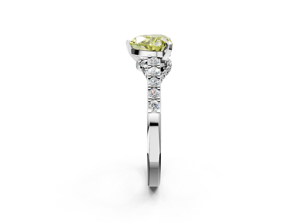 Platinum Fancy Yellow Heart  Diamond Solitaire Ring with Pavé Band and Prong Setting