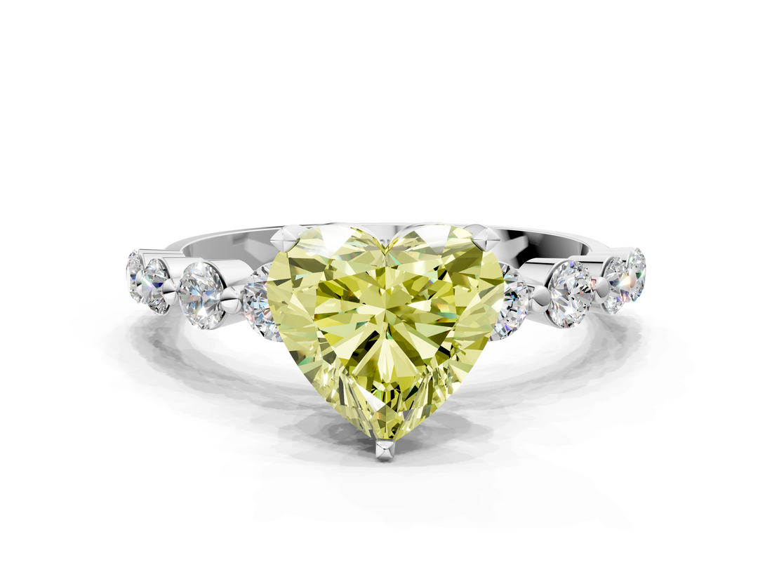 White gold Fancy Yellow Heart  Solitaire Diamond Ring with Pave Band and Four-Prong Setting_270