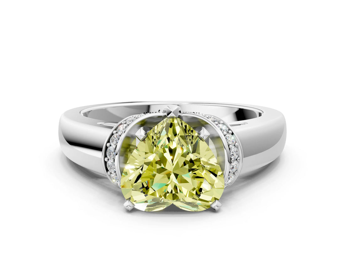 White gold Fancy Yellow Heart  Solitaire Diamond Ring with Pave Band and Six-Prong Setting_19