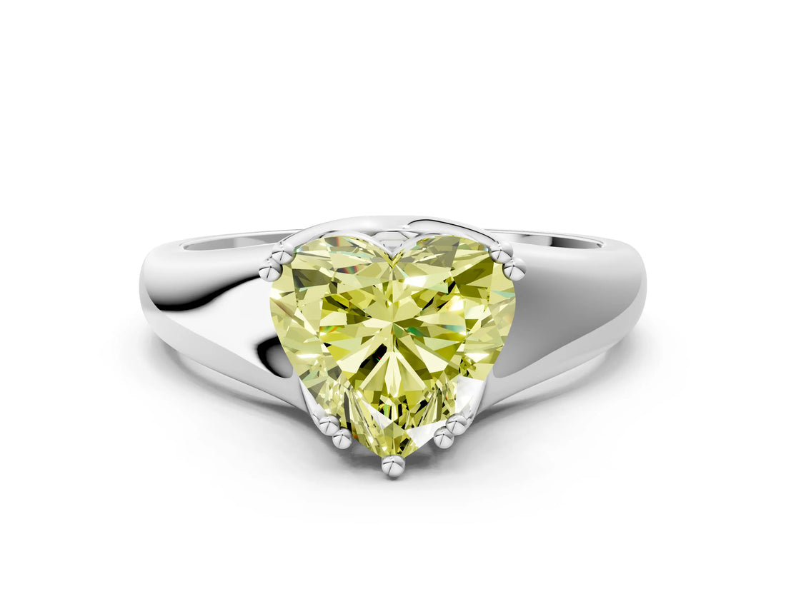 White gold Fancy Yellow Heart  Solitaire Diamond Ring with Six-Prong Cathedral Setting_53