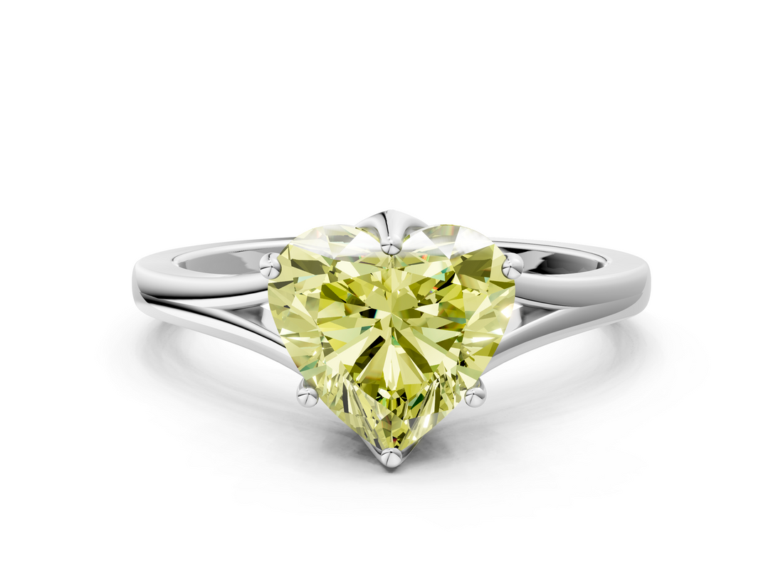 White gold Fancy Yellow Heart  Solitaire Diamond Ring with Six-Prong Setting and Tapered Band_17