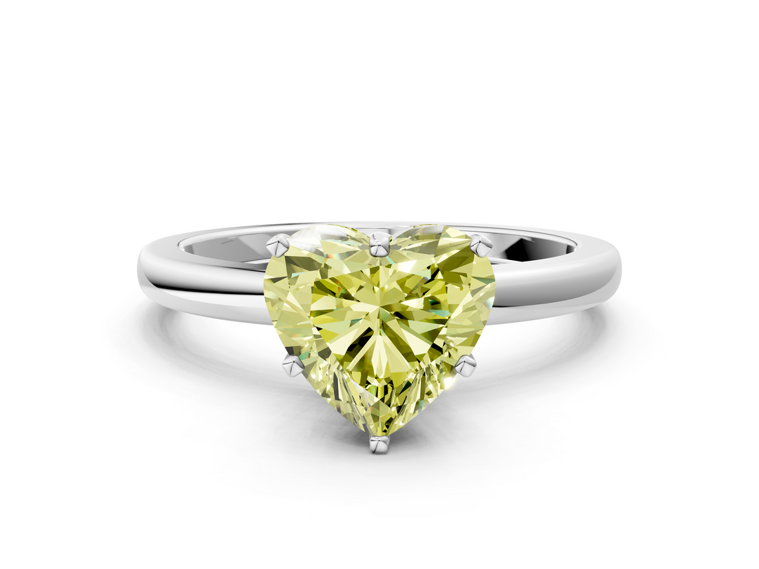 White gold Fancy Yellow Heart  Solitaire Diamond Ring with Six-Prong Setting on a Classic Band_3