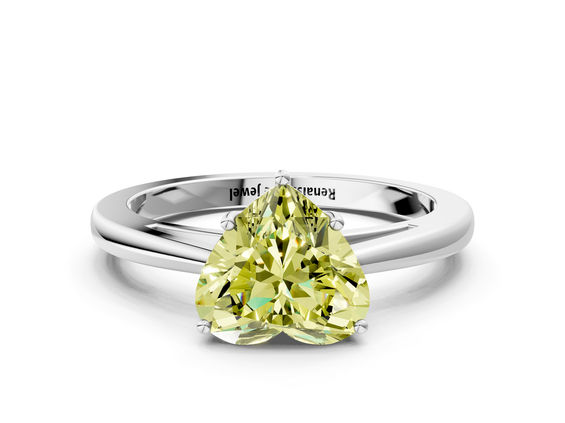 White gold Fancy Yellow Heart  Solitaire Diamond Ring with Split Shank and Four-Prong Setting_20