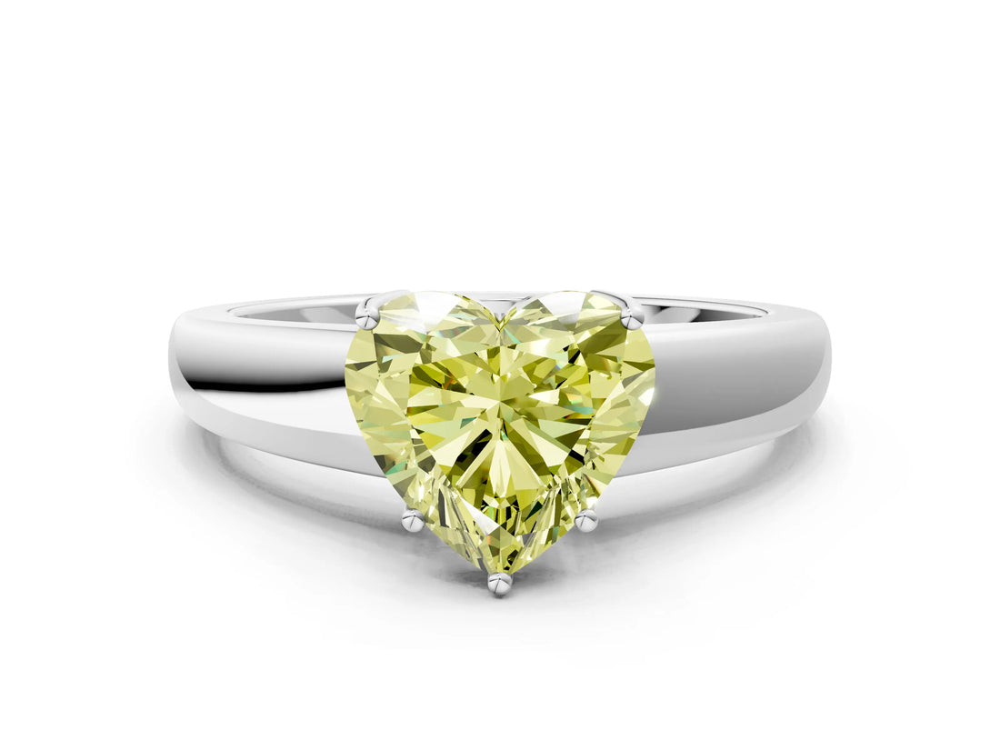 White gold Fancy Yellow Heart  Solitaire Diamond Ring with Tapered Band and Four-Prong Setting_48
