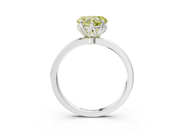 Platinum Fancy Yellow Heart  Solitaire Diamond Ring with Thin Band and Four-Prong Setting
