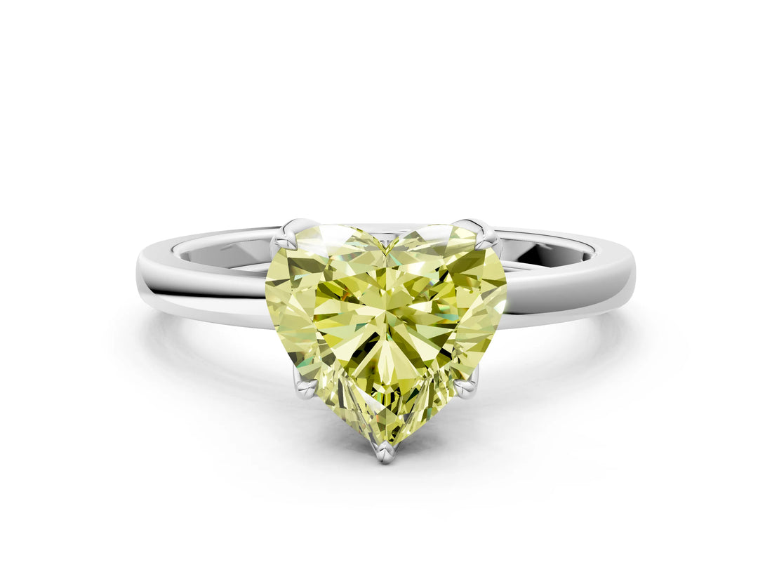 White gold Fancy Yellow Heart  Solitaire Diamond Ring with Thin Band and Four-Prong Setting_84