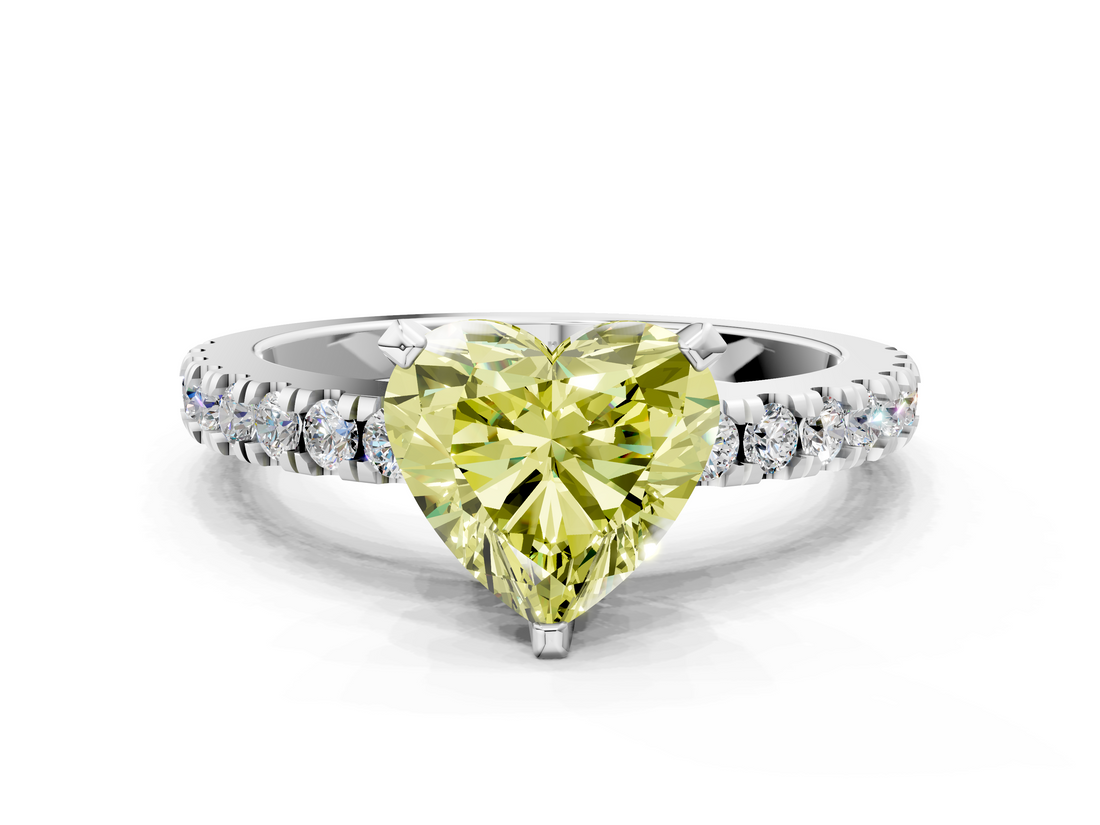 White gold Fancy Yellow Heart  Solitaire Diamond with Pavé Band and Four-Prong Setting_182