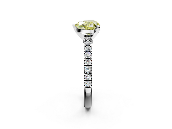 Platinum Fancy Yellow Heart  Solitaire Diamond with Pavé Band and Four-Prong Setting