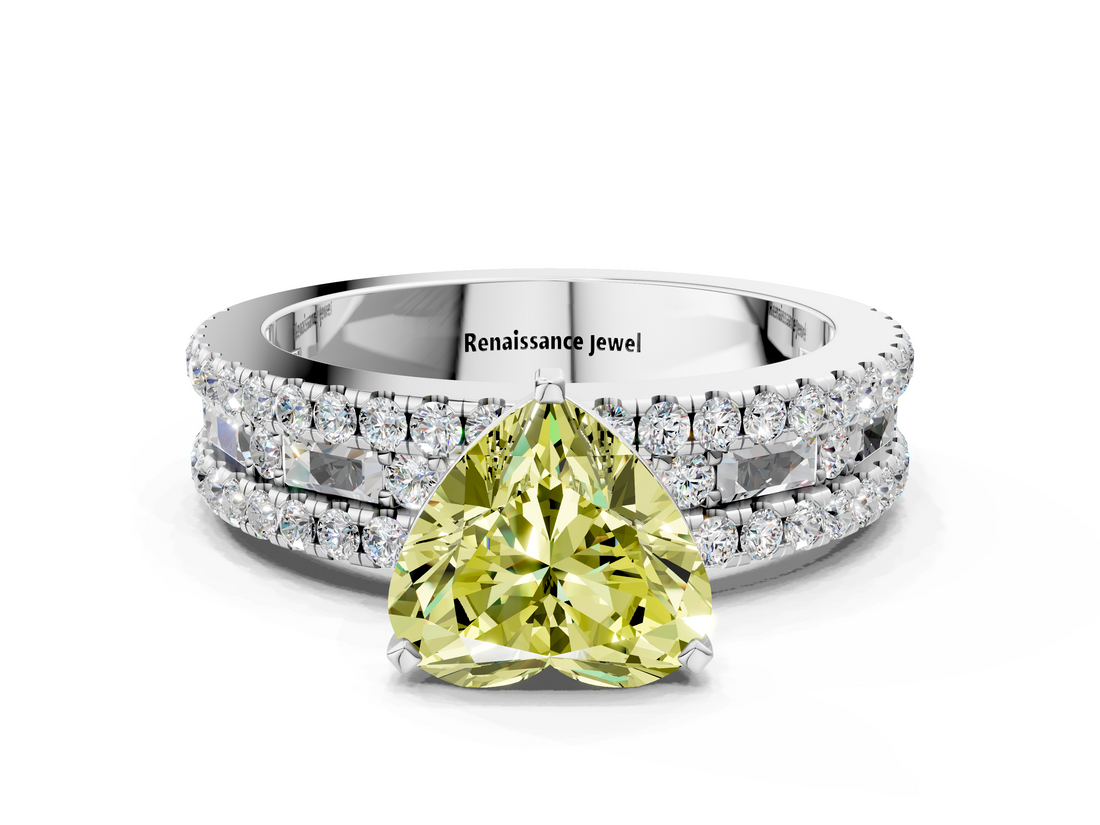 White gold Fancy Yellow Heart  Solitaire Diamond with Pave and Channel Set Band_74