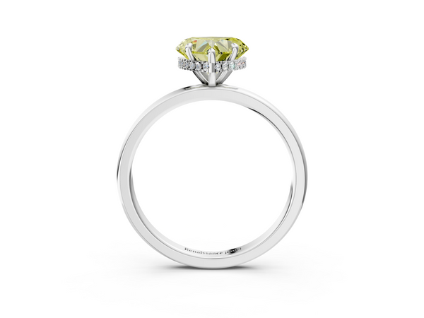 White gold Fancy Yellow Heart  Solitaire Engagement Ring with Cathedral Band and Four-Prong Setting