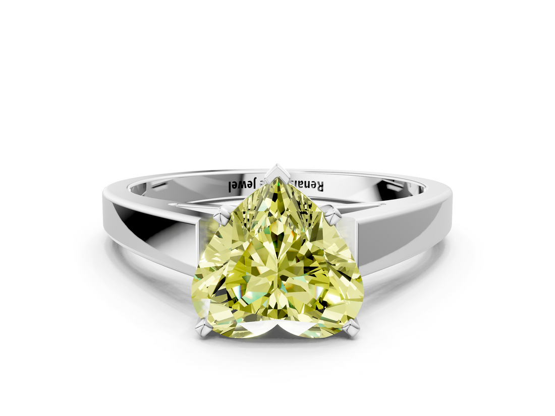 White gold Fancy Yellow Heart  Solitaire Engagement Ring with Four-Prong Setting and Tapered Band_3
