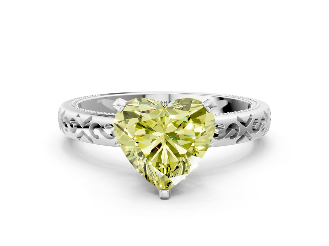 White gold Fancy Yellow Heart  Solitaire Engagement Ring with Scrollwork Band and Four-Prong Setting_148