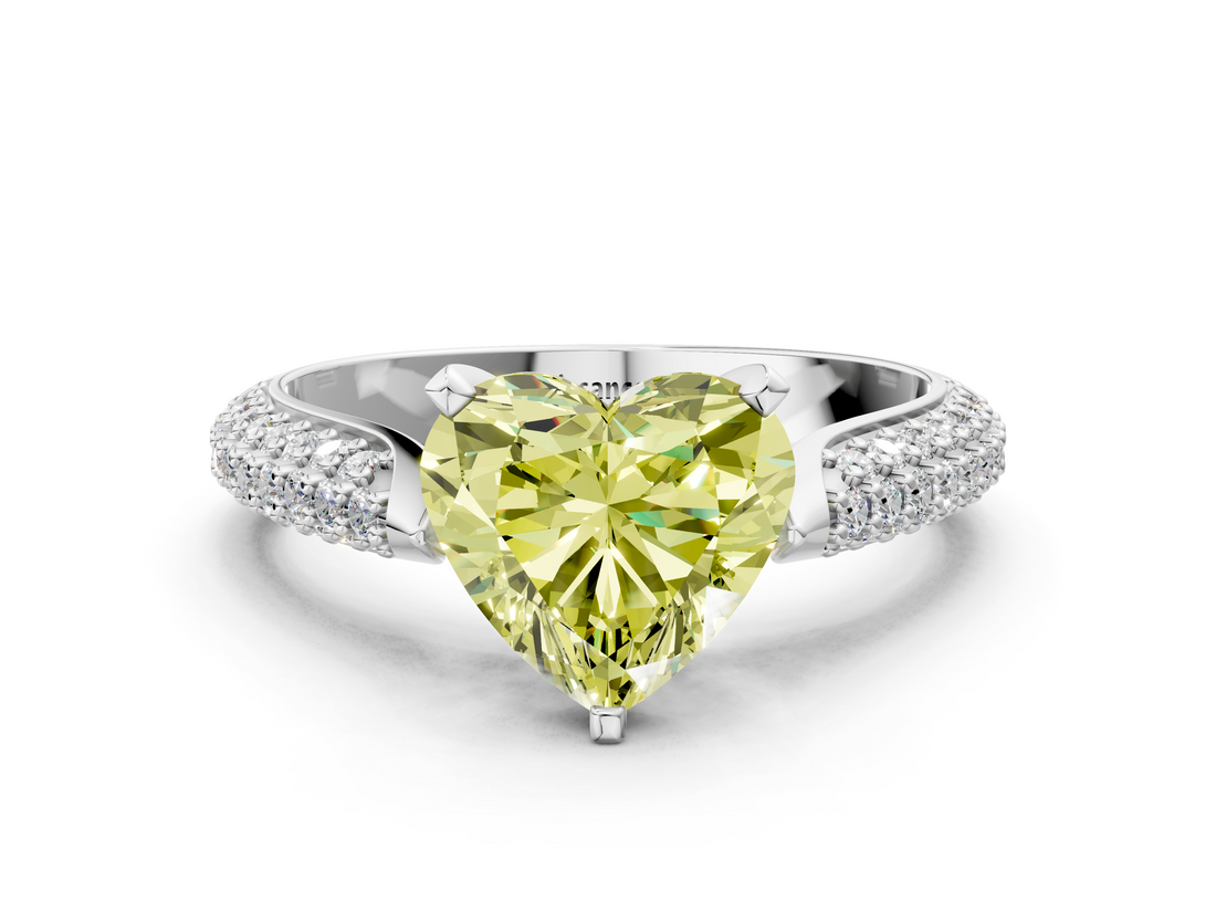 White gold Fancy Yellow Heart  Solitaire Pavé Diamond Engagement Ring with Four-Prong Setting_176