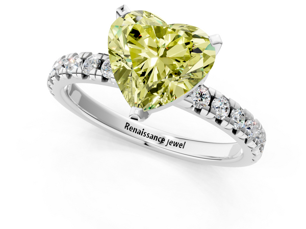 White gold Fancy Yellow Heart  Solitaire Pave Diamond Engagement Ring with Four-Prong Setting