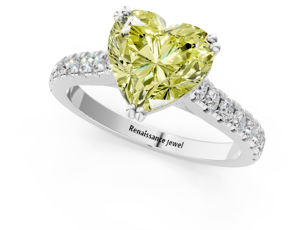 White gold Fancy Yellow Heart  Solitaire Pave Diamond Engagement Ring with Prong Setting